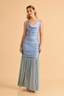VESTIDO LARGO DRAPEADO MANGA CERO ANAIS CELESTE