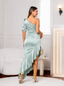 VESTIDO ASIMETRICO DE UNA SOLA MANGA YASMIN VERDE CEMENTO