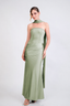 VESTIDO LARGO STRAPLESS CON CHAL LIMA VERDE OLIVO