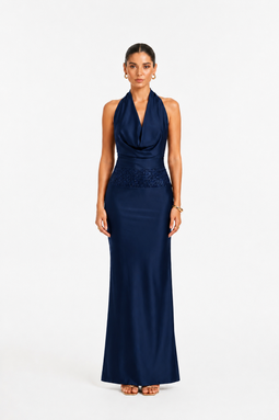 VESTIDO CON ESCOTE GINA AZUL NOCHE