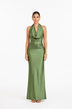VESTIDO CON ESCOTE GINA VERDE OLIVO