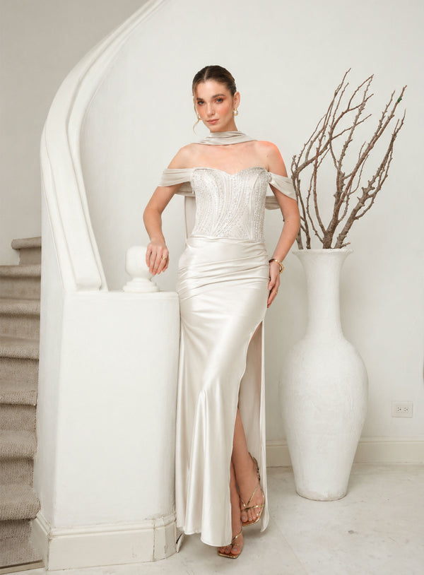 VESTIDO CON PIEDRERIA PILAR PERLA