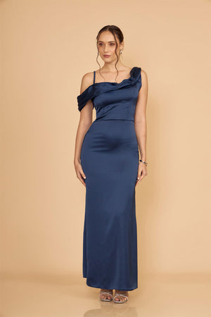 VESTIDO LARGO SEDA AGATA - AZUL NOCHE