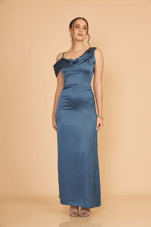 VESTIDO LARGO SEDA AGATA - ACERO