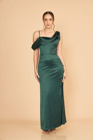 VESTIDO LARGO SEDA AGATA - VERDE BOTELLA