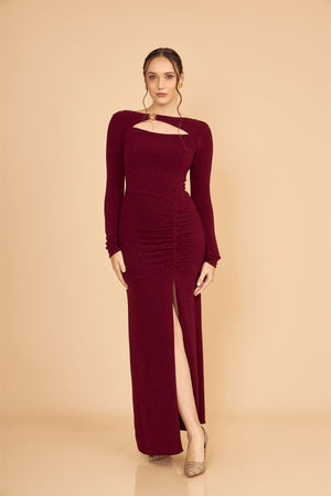 VESTIDO CASUAL ELEGANTE MANGA LARGA DEBORA GUINDA